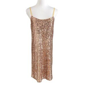 NWT LIU JO GOLD PINK SEQUIN SLEEVELESS SHIFT MINI PARTY DRESS - S